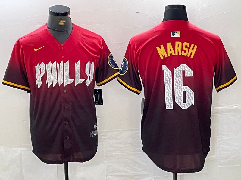 Men Philadelphia Phillies 16 Marsh Red City Edition Nike 2024 MLB Jersey style 1